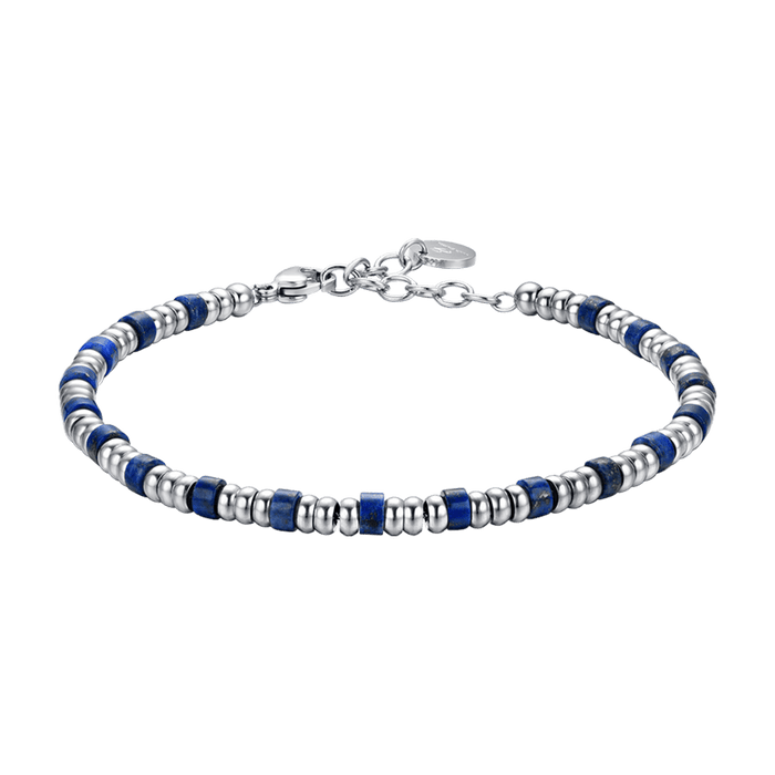 BRACCIALE UOMO IN ACCIAIO CON ELEMENTI SILVER E PIETRE BLU