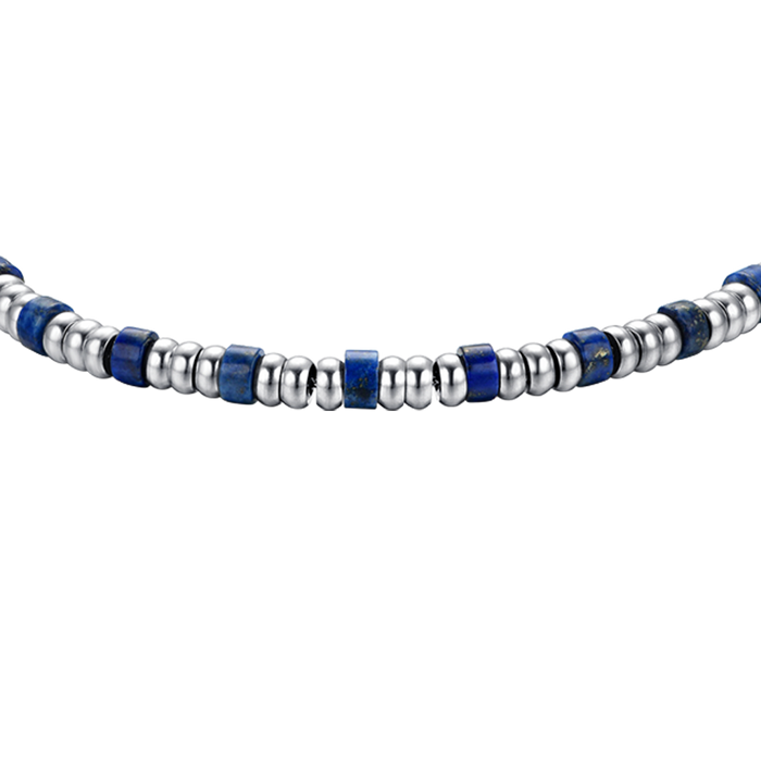 BRACCIALE UOMO IN ACCIAIO CON ELEMENTI SILVER E PIETRE BLU