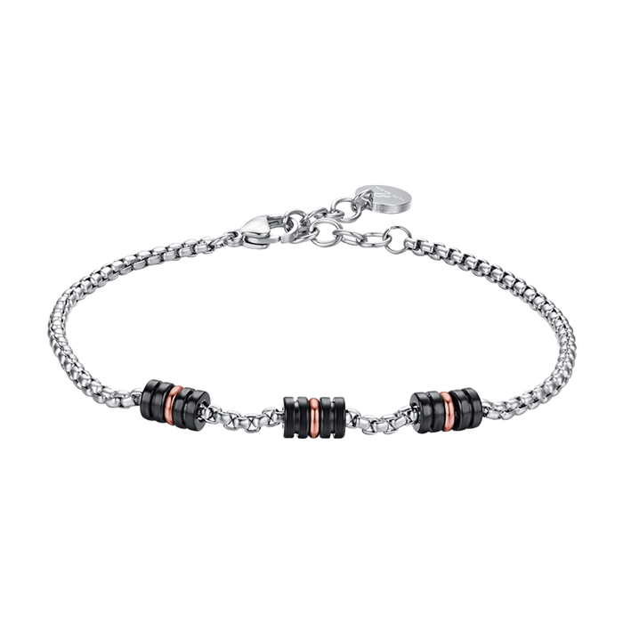 BRACCIALE UOMO IN ACCIAIO CON ELEMENTI IP NERO ED IP ROSE