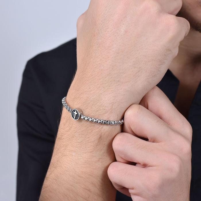 BRACCIALE UOMO IN ACCIAIO CON CROCE