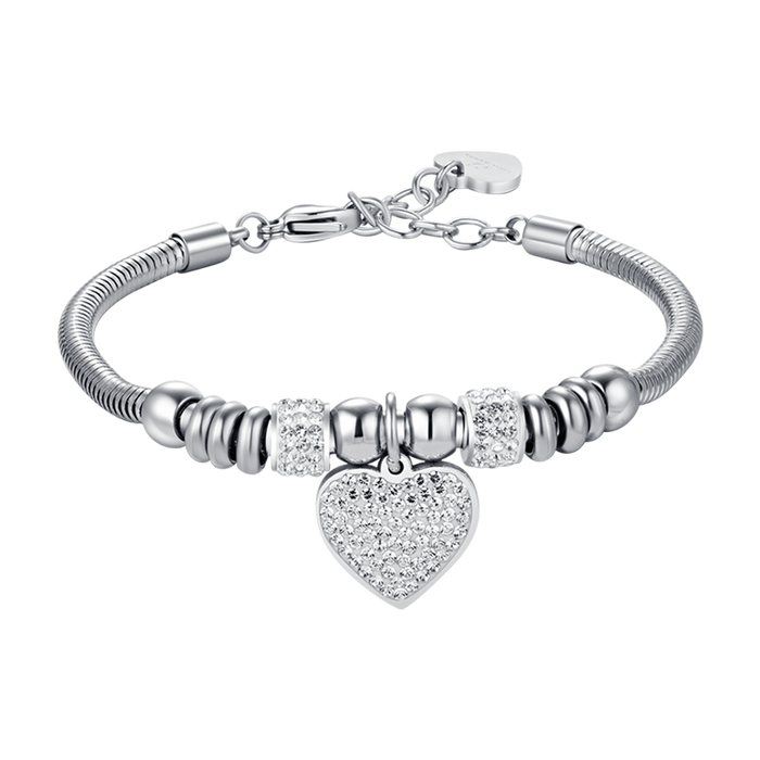 BRACCIALE DONNA IN ACCIAIO CON CUORE CON CRISTALLI BIANCHI