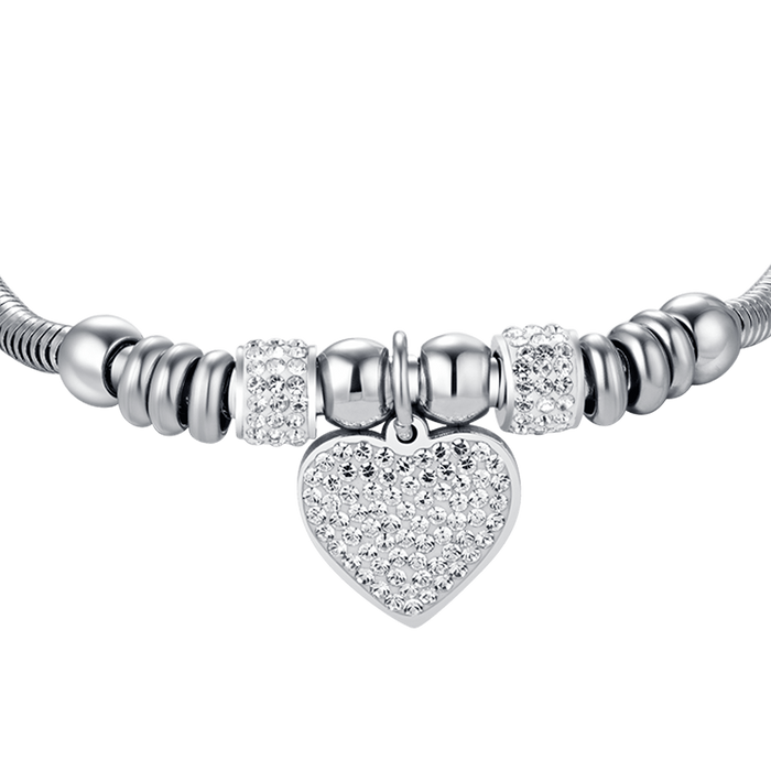 BRACCIALE DONNA IN ACCIAIO CON CUORE CON CRISTALLI BIANCHI