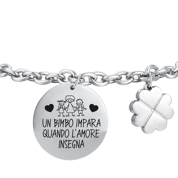 BRACCIALE DONNA IN ACCIAIO UN BIMBO IMPARA QUANDO L'AMORE INSEGNA