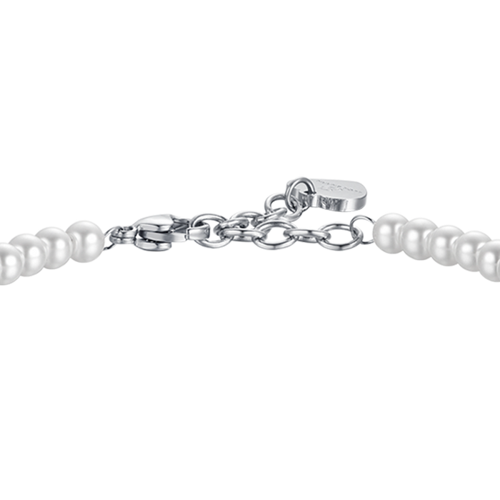 BRACCIALE DONNA IN ACCIAIO CON PERLE CON CRISTALLO BIANCO