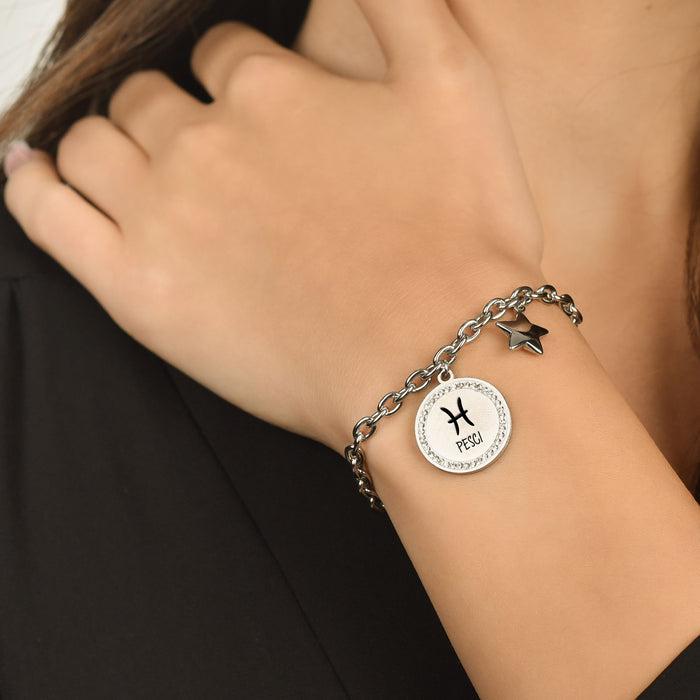 BRACCIALE DONNA IN ACCIAIO SEGNO ZODIACALE PESCI PIASTRA