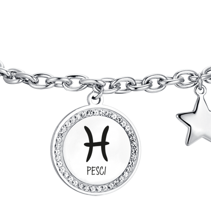 BRACCIALE DONNA IN ACCIAIO SEGNO ZODIACALE PESCI PIASTRA