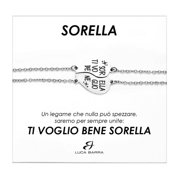 BRACCIALI DONNA IN ACCIAIO MEZZO CUORE SORELLA, TI VOGLIO BENE