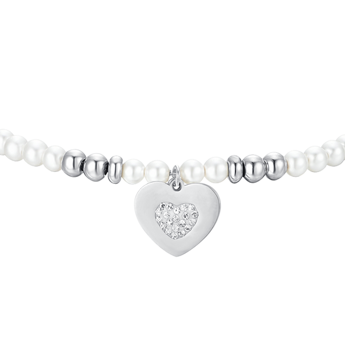 BRACCIALE DONNA IN ACCIAIO CON PERLE E CUORE