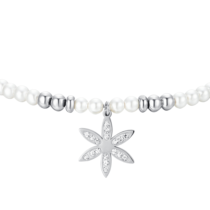 BRACCIALE DONNA IN ACCIAIO CON PERLE E FIORE DELLA VITA