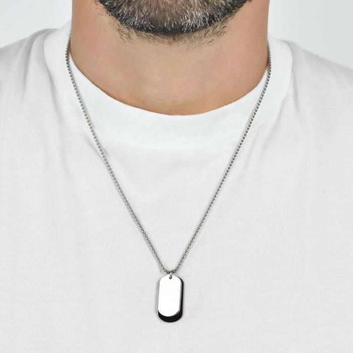 COLLANA UOMO IN ACCIAIO CON PIASTRE SILVER ED IP NERO