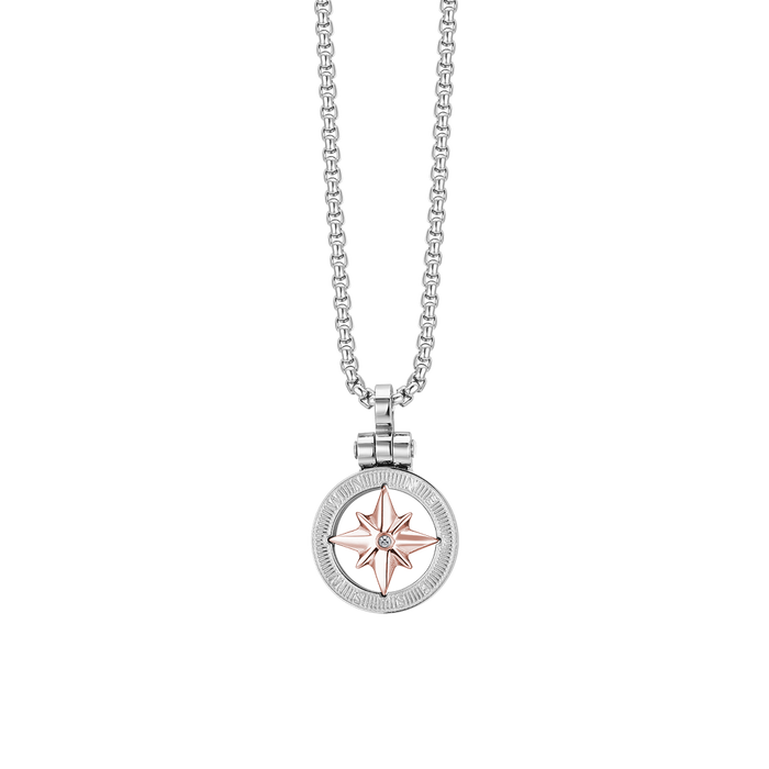 COLLANA UOMO IN ACCIAIO CON ROSA DEI VENTI IP ROSE