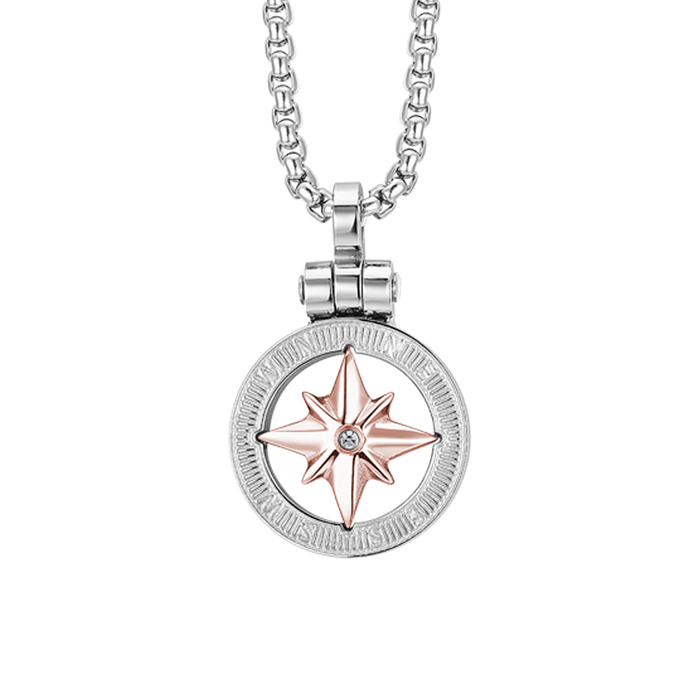 COLLANA UOMO IN ACCIAIO CON ROSA DEI VENTI IP ROSE