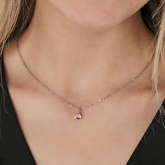 COLLANA DONNA IN ACCIAIO CON CRISTALLO ROSA