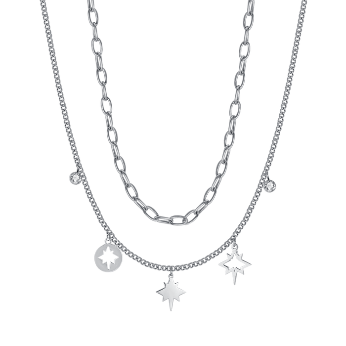 COLLANA DONNA IN ACCIAIO CON STELLE E CRISTALLI BIANCHI