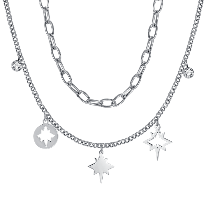 COLLANA DONNA IN ACCIAIO CON STELLE E CRISTALLI BIANCHI