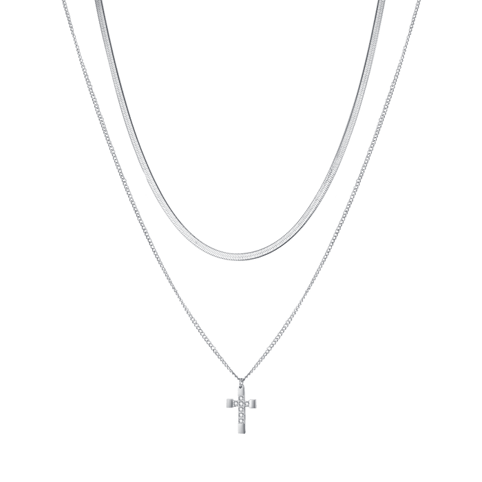 COLLANA DONNA IN ACCIAIO CON CROCE CON CRISTALLI BIANCHI