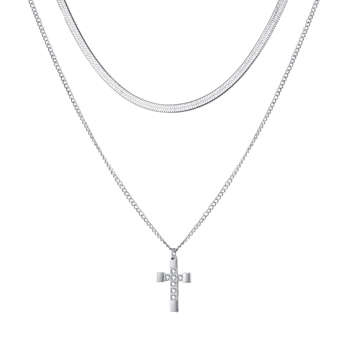 COLLANA DONNA IN ACCIAIO CON CROCE CON CRISTALLI BIANCHI