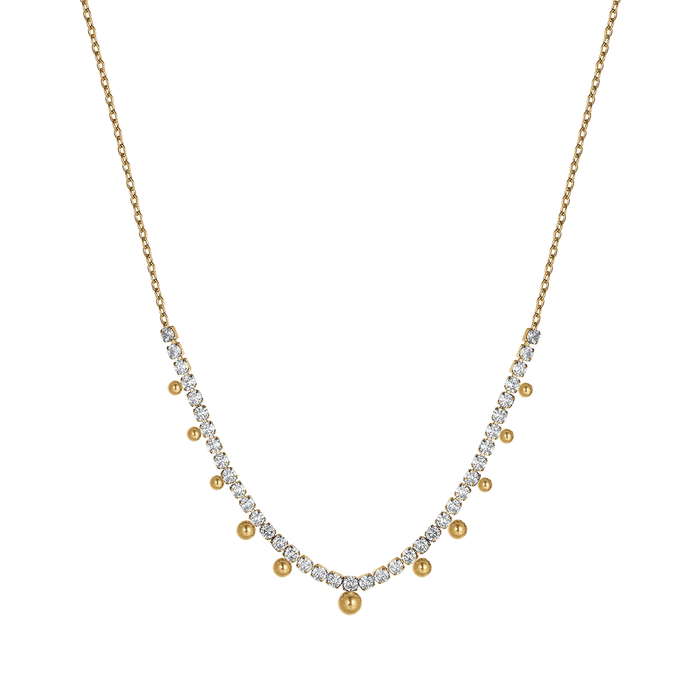 COLLANA DONNA IN ACCIAIO IP GOLD CON CRISTALLI BIANCHI E SFERE