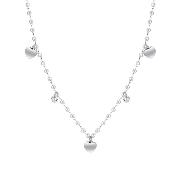 COLLANA DONNA IN ACCIAIO PERLE CON CUORI