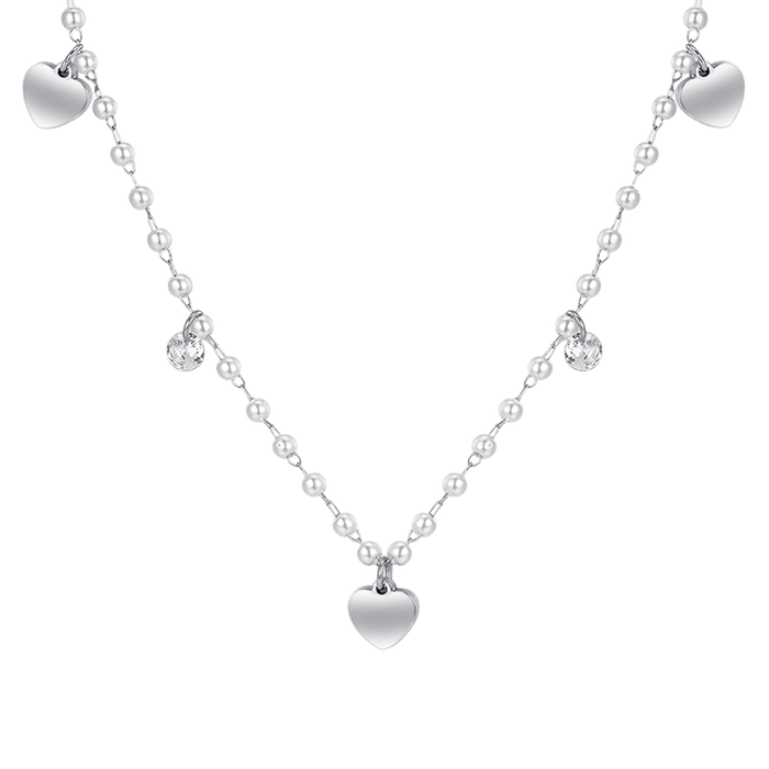 COLLANA DONNA IN ACCIAIO PERLE CON CUORI