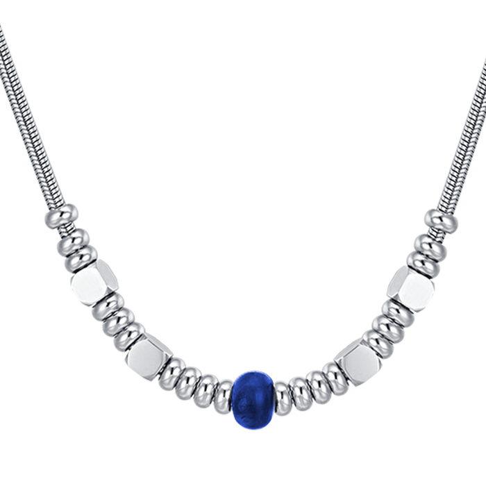 COLLANA UOMO IN ACCIAIO CON PIETRA BLU