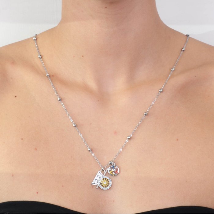 Collana in Metallo con carretto siciliano pendente impreziosito da smalti colorati